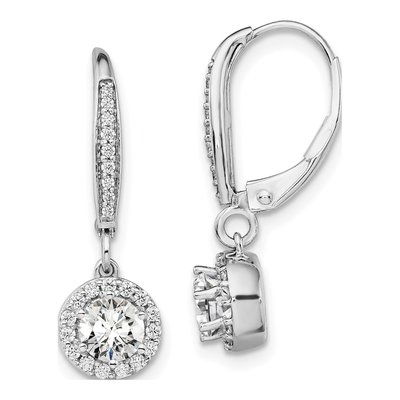 14K White Gold 1 ct tw Lab-Grown Diamond Halo Leverback Earrings