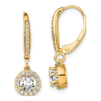 14K Yellow Gold 1 ct tw Lab-Grown Diamond Halo Leverback Earrings