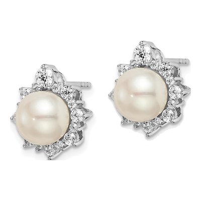 14K White Gold 5/8 ct tw 7mm Round Pearl & Lab-Grown Diamond Stud Earrings – view 2