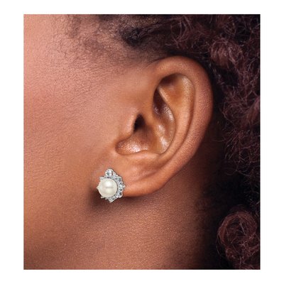 14K White Gold 5/8 ct tw 7mm Round Pearl & Lab-Grown Diamond Stud Earrings – view 3