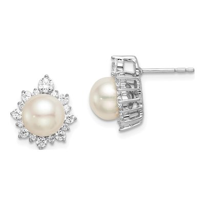 14K White Gold 5/8 ct tw 7mm Round Pearl & Lab-Grown Diamond Stud Earrings