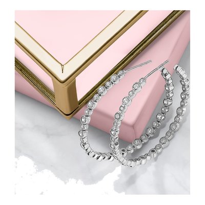 14K White Gold 1 1/2 ct tw 35mm Lab-Grown Diamond Hoop Earrings – view 4
