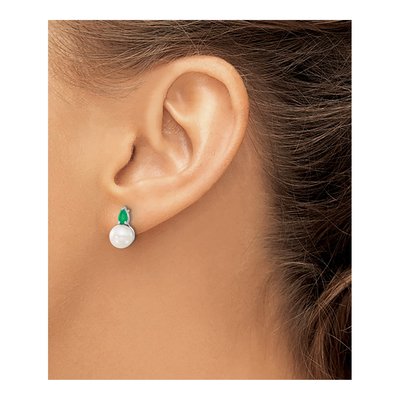 14K White Gold Emerald & Pearl Pear Stud Earrings – view 3