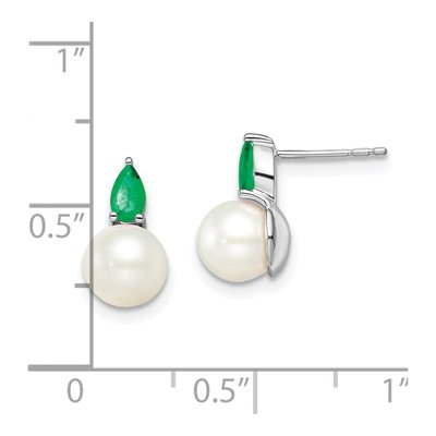 14K White Gold Emerald & Pearl Pear Stud Earrings – view 4