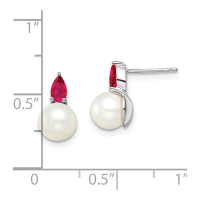14K White Gold Ruby & Pearl Pear Stud Earrings – view 3