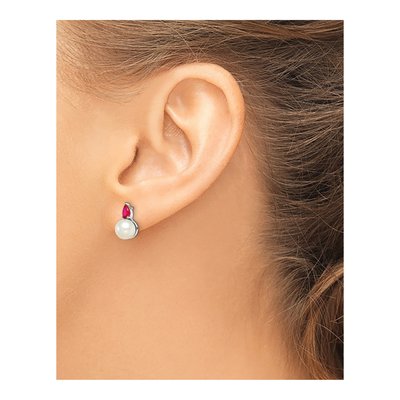 14K White Gold Ruby & Pearl Pear Stud Earrings – view 4