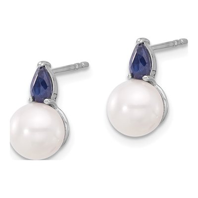 14K White Gold Sapphire & Pearl Pear Stud Earrings – view 2