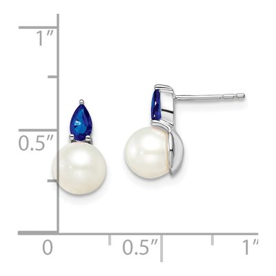 14K White Gold Sapphire & Pearl Pear Stud Earrings – view 4