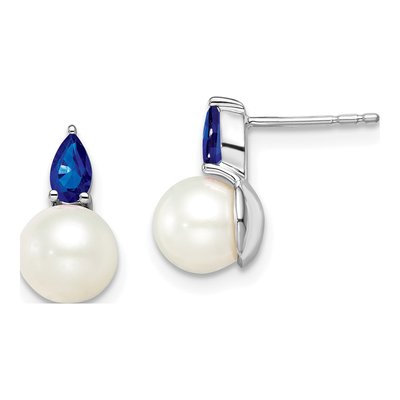 14K White Gold Sapphire & Pearl Pear Stud Earrings