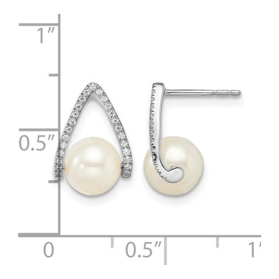 14K White Gold 1/7 ct tw Pearl & Diamond Dangle Earrings – view 4