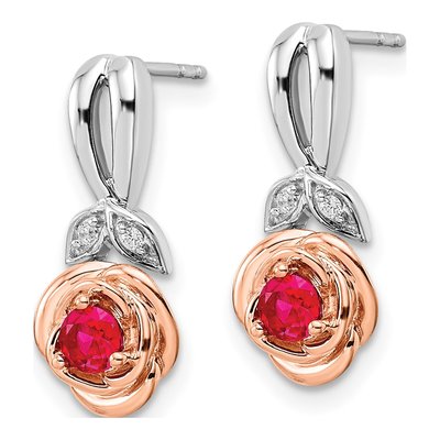 14K Two-Tone Gold Ruby & Diamond Flower Dangle Earrings – view 3