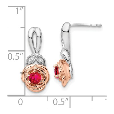 14K Two-Tone Gold Ruby & Diamond Flower Dangle Earrings – view 4