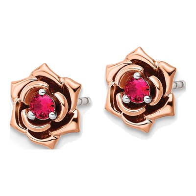 14K Two-Tone Gold 2.5mm Round Ruby Flower Stud Earrings – view 3