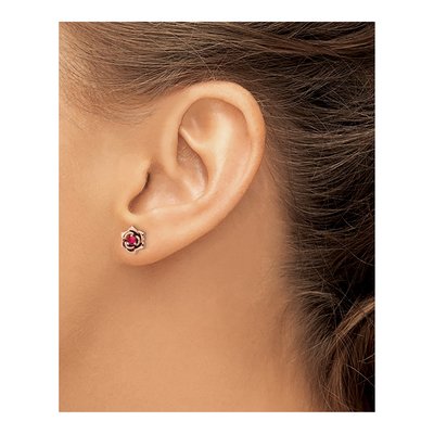 14K Two-Tone Gold 2.5mm Round Ruby Flower Stud Earrings – view 5