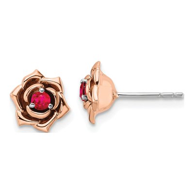 14K Two-Tone Gold 2.5mm Round Ruby Flower Stud Earrings