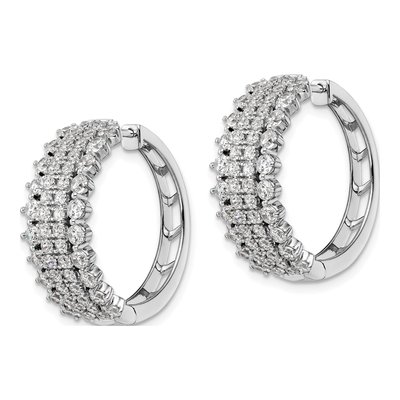 14K White Gold 3 ct tw 24mm Lab-Grown Diamond Huggie Hoop Earrings – view 2