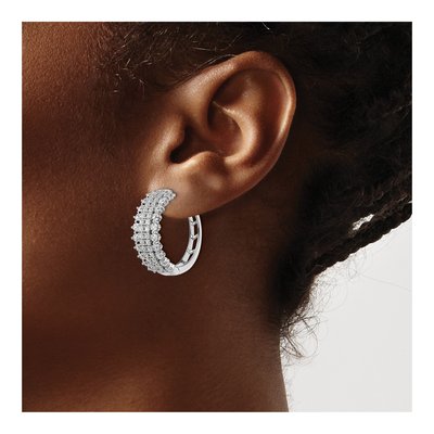 14K White Gold 3 ct tw 24mm Lab-Grown Diamond Huggie Hoop Earrings – view 3