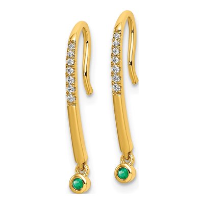 14K Yellow Gold 1/20 ct tw Emerald & Diamond Threader Earrings – view 2