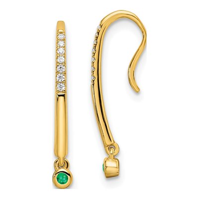 14K Yellow Gold 1/20 ct tw Emerald & Diamond Threader Earrings