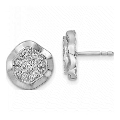 14K White Gold 5/8 ct tw 2.4mm Round Diamond Pave Circle Stud Earrings