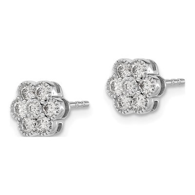 14K White Gold 1/2 ct tw 2.1mm Round Diamond Floral Stud Earrings – view 2