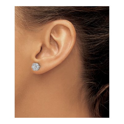 14K White Gold 1/2 ct tw 2.1mm Round Diamond Floral Stud Earrings – view 3