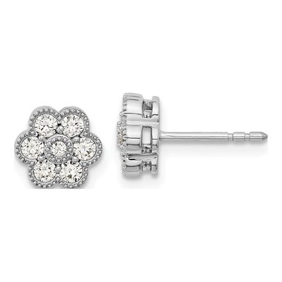 14K White Gold 1/2 ct tw 2.1mm Round Diamond Floral Stud Earrings