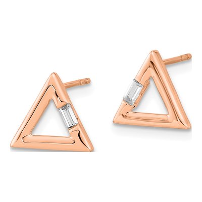 14K Rose Gold 1/20 ct tw Diamond Baguette Triangle Stud Earrings – view 2