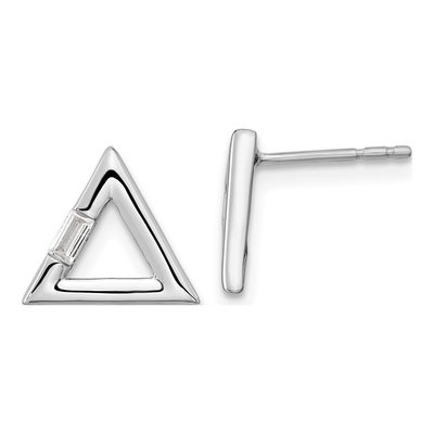 14K White Gold 1/20 ct tw Diamond Baguette Triangle Stud Earrings