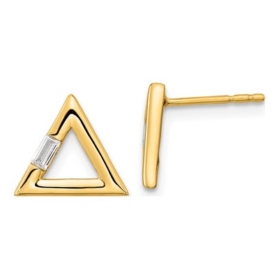 14K Yellow Gold 1/20 ct tw Diamond Baguette Triangle Stud Earrings