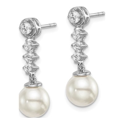 14K White Gold 0.34 ct tw Pearl & Diamond Dangle Earrings – view 2