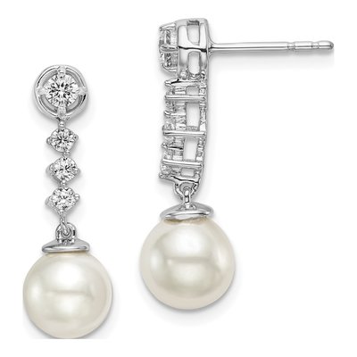 14K White Gold 0.34 ct tw Pearl & Diamond Dangle Earrings