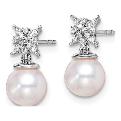 14K White Gold 1/15 ct tw Pearl & Diamond Dangle Earrings – view 2