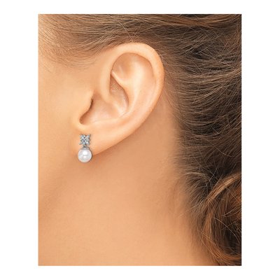 14K White Gold 1/15 ct tw Pearl & Diamond Dangle Earrings – view 3