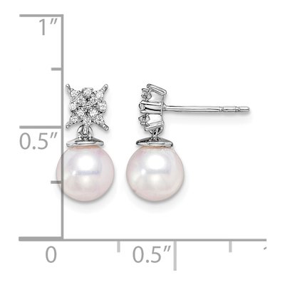 14K White Gold 1/15 ct tw Pearl & Diamond Dangle Earrings – view 4