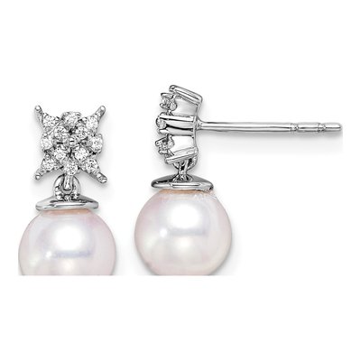14K White Gold 1/15 ct tw Pearl & Diamond Dangle Earrings