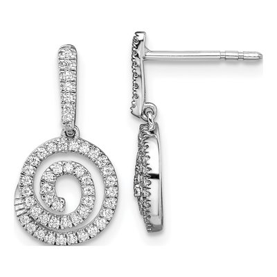 14K White Gold 1/3 ct tw Diamond Circle Swirl Dangle Earrings