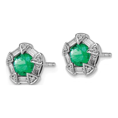 14K White Gold 0.18 ct tw 4.5mm Round Emerald & Diamond Stud Earrings – view 3