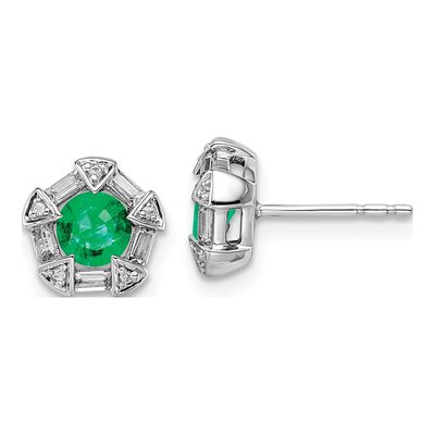 14K White Gold 0.18 ct tw 4.5mm Round Emerald & Diamond Stud Earrings