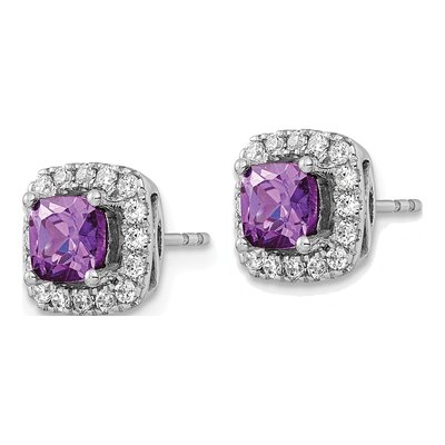 14K White Gold Amethyst & Lab-Grown Diamond Earrings – view 2
