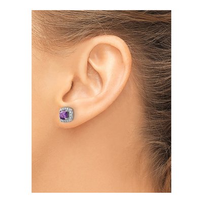 14K White Gold Amethyst & Lab-Grown Diamond Earrings – view 3