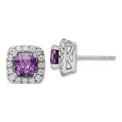 14K White Gold Amethyst & Lab-Grown Diamond Earrings