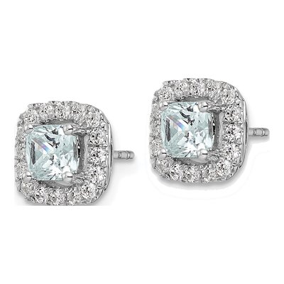 14K White Gold Aquamarine and Lab-Grown Diamond Earrings – view 2