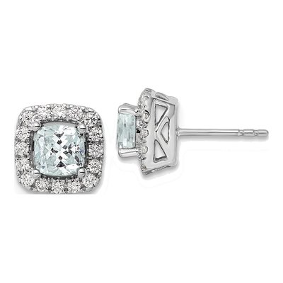 14K White Gold Aquamarine and Lab-Grown Diamond Earrings