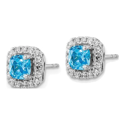 14K White Gold 3/8 ct tw 5mm Cushion Swiss Blue Topaz & Lab-Grown Diamond Stud Earrings – view 2