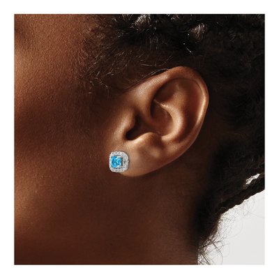 14K White Gold 3/8 ct tw 5mm Cushion Swiss Blue Topaz & Lab-Grown Diamond Stud Earrings – view 3