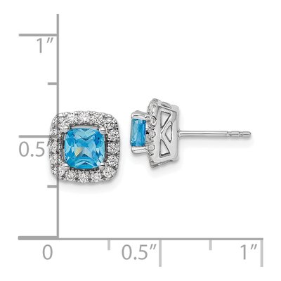 14K White Gold 3/8 ct tw 5mm Cushion Swiss Blue Topaz & Lab-Grown Diamond Stud Earrings – view 4