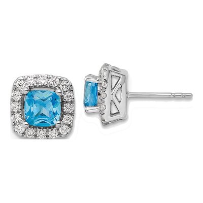14K White Gold 3/8 ct tw 5mm Cushion Swiss Blue Topaz & Lab-Grown Diamond Stud Earrings