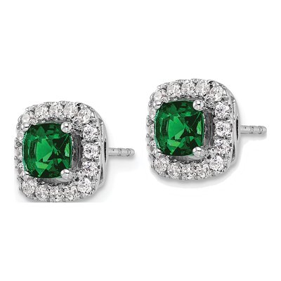 14k White Gold Lab-Created Emerald Diamond Halo Earrings – view 2
