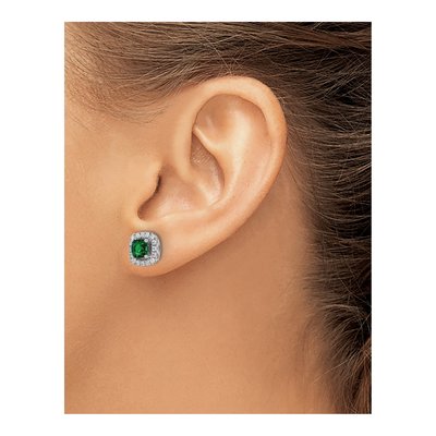 14k White Gold Lab-Created Emerald Diamond Halo Earrings – view 3